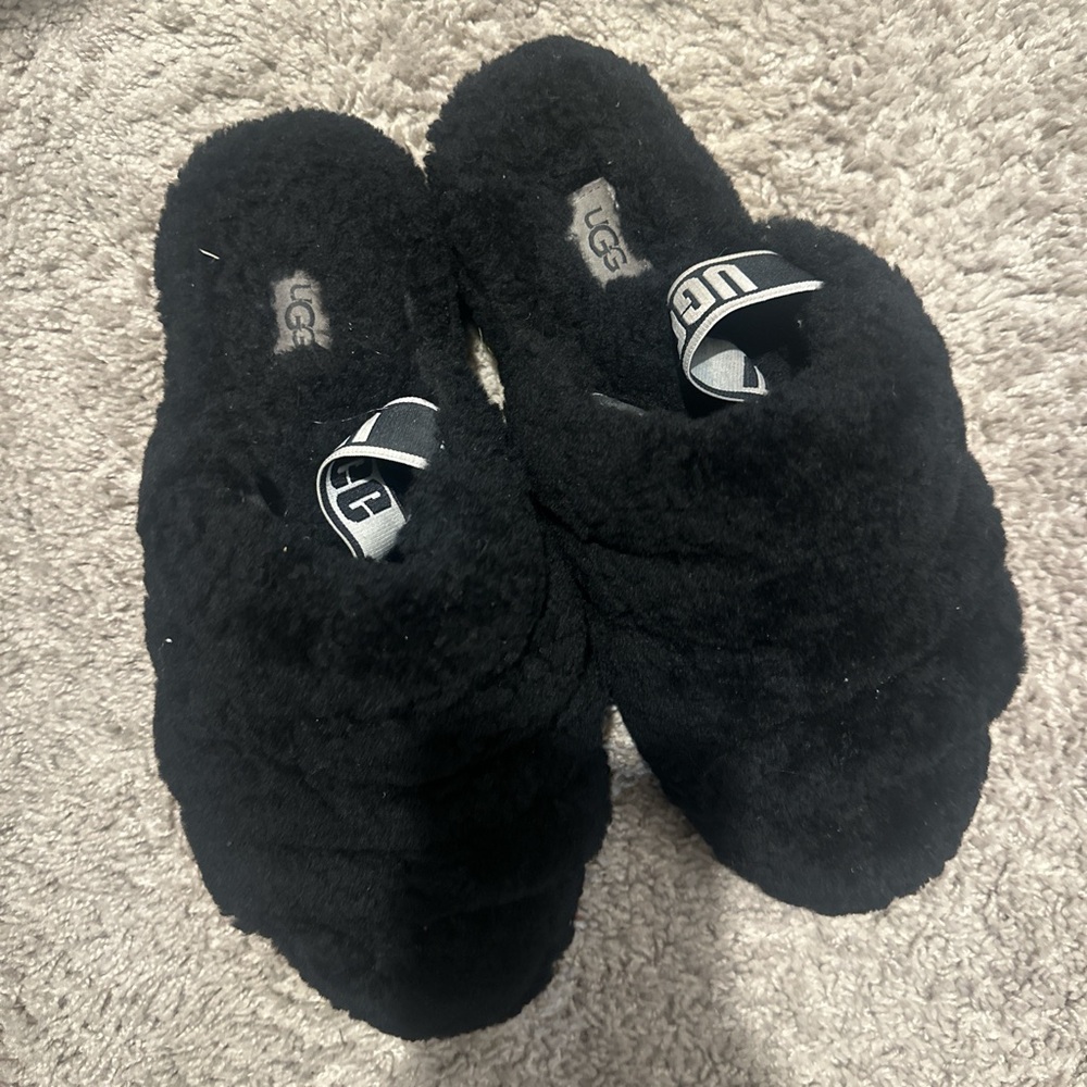 UGG Black Plush Slippers